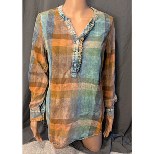 Anthropologie Ruffled Plaid Henley Tunic from Isabella Sinclair Size Small